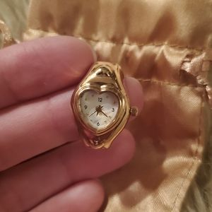 Vintage Goldtone Heart Shaped Ring Watch